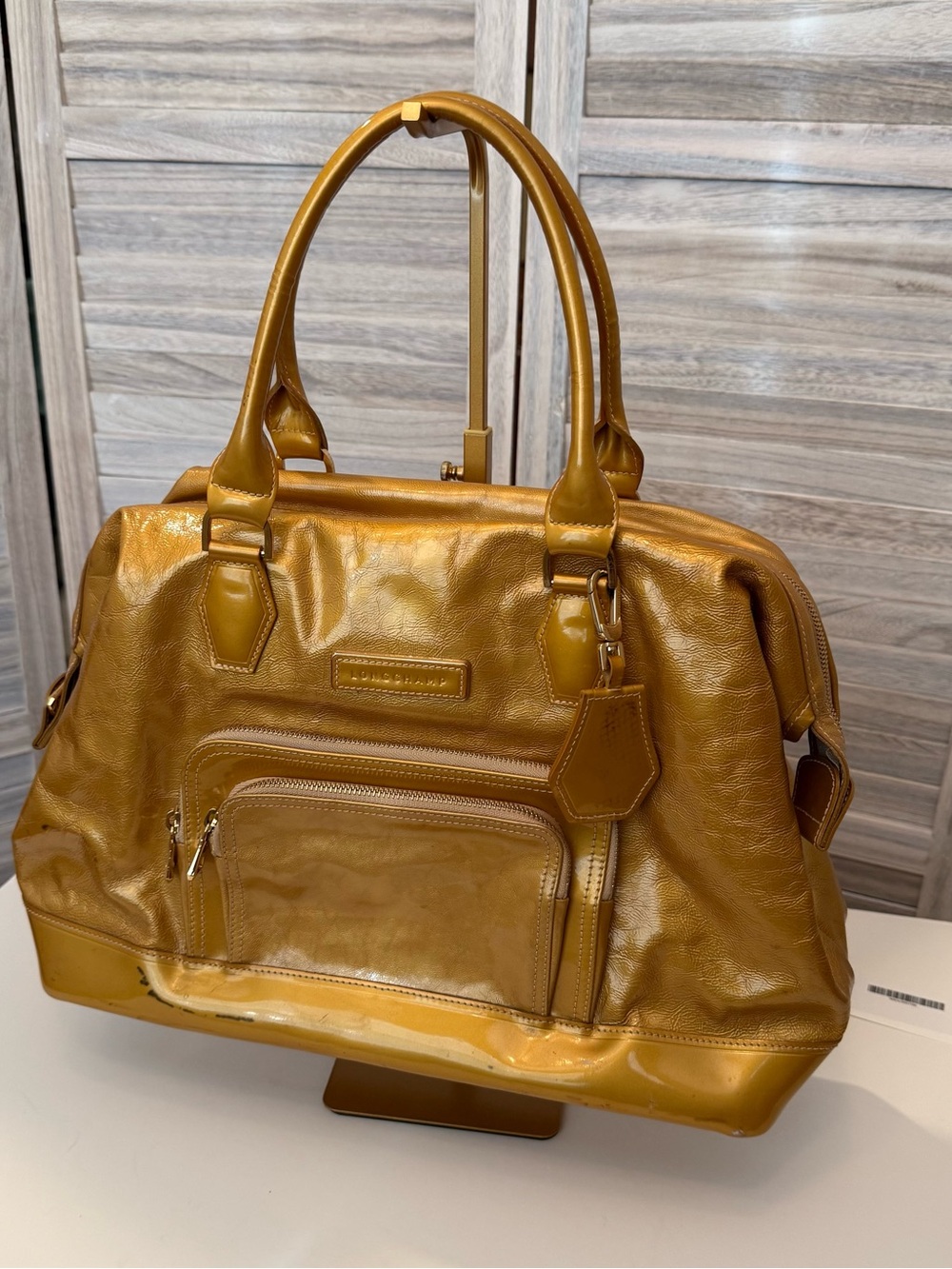 Longchamp Legende Verni large satchel Gold Patent Leather